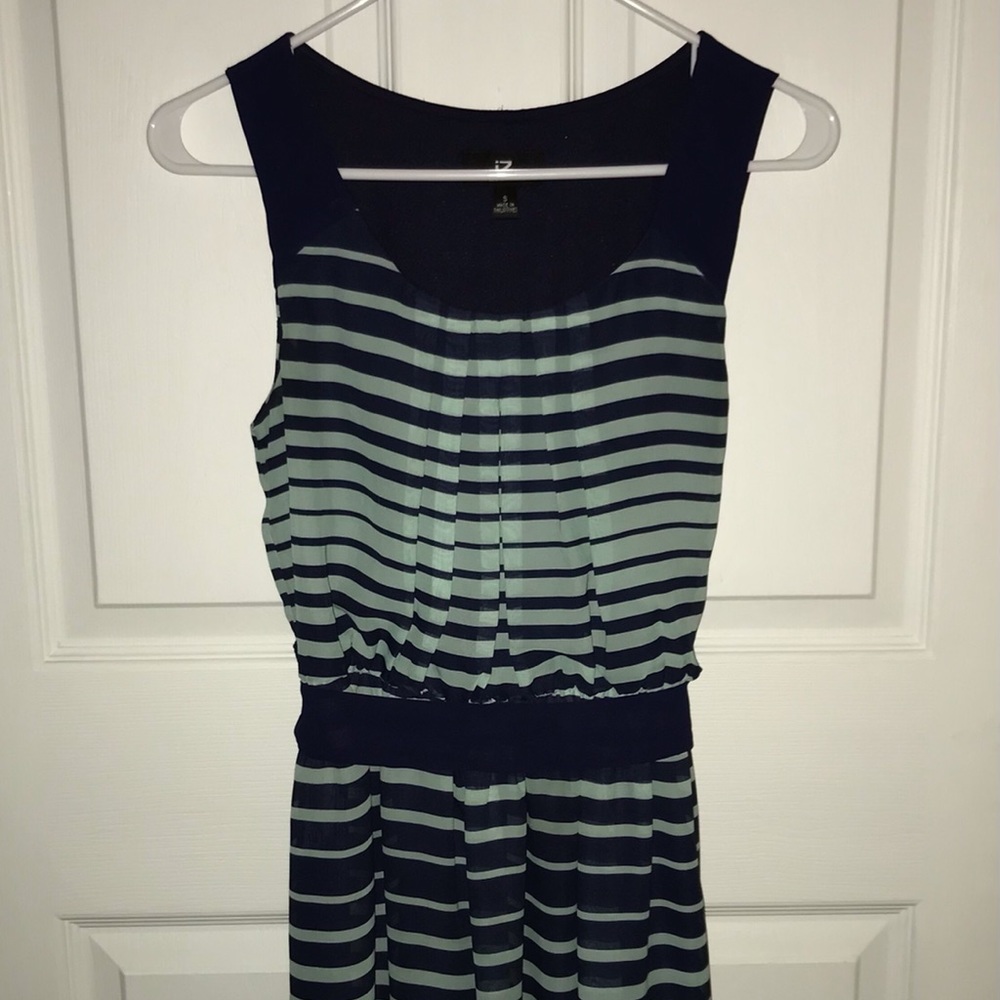 iZ Byer - Dark Blue and Mint Green Striped Dress